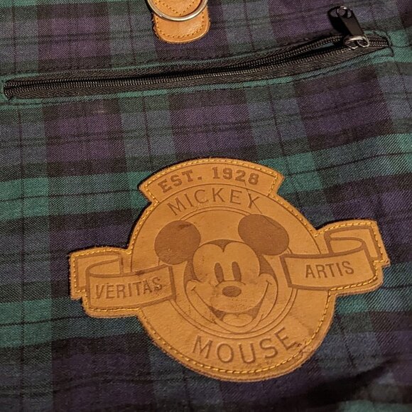 Vintage 90's Disney Mickey Mouse Plaid Tartan Backpack 90’s Leather Drawstring - Picture 7 of 11